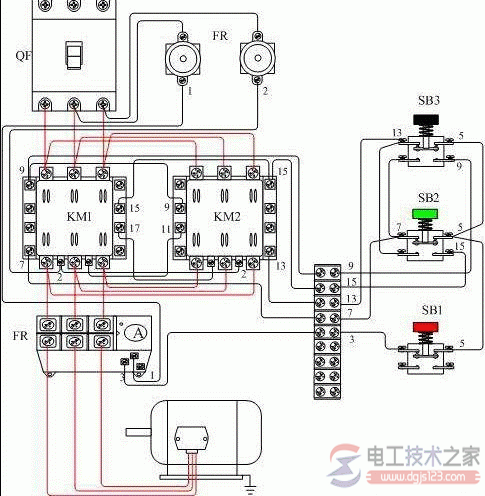 一例三相异步电动机正反转控制电路接线图