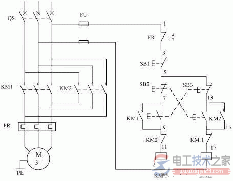 一例三相异步电动机正反转控制电路接线图
