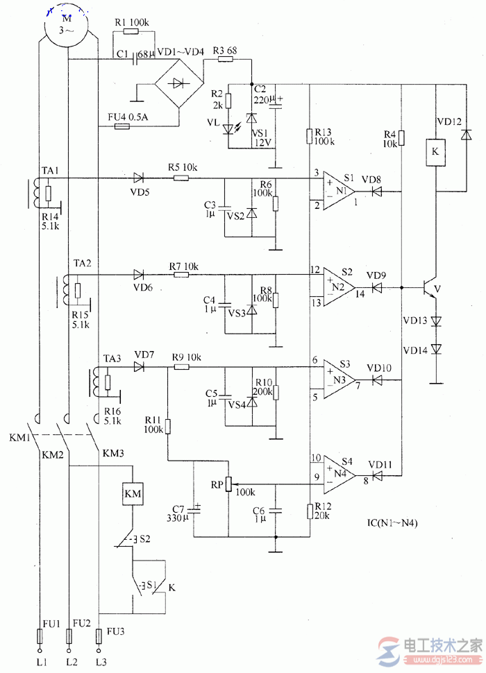 电动机保护器电路的工作原理附元器件选择要求