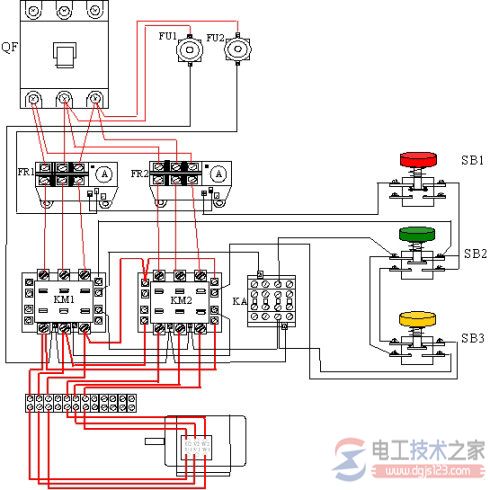 一例双速电动机控制电路附定子接线图