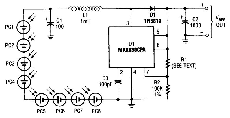 基于MAX630的简单光电管电源电路图