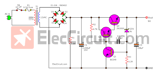 9V稳压电源电路图分享
