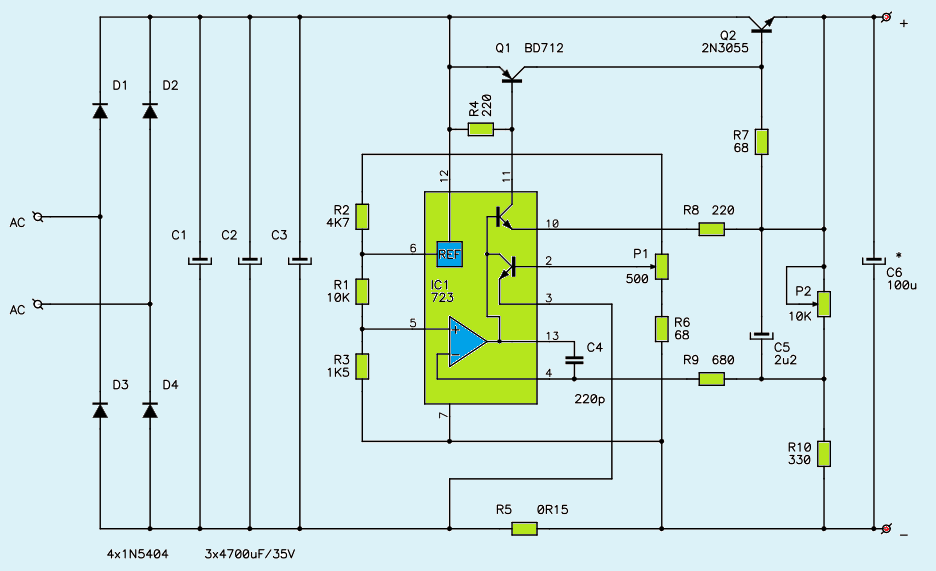 1V-27V 3A可变直流电源电路图