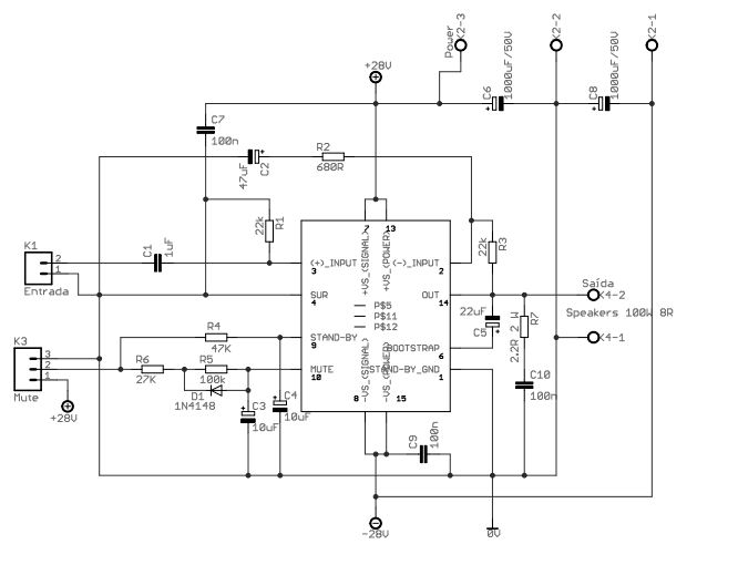 基于TDA7294的80W功率放大器电路图