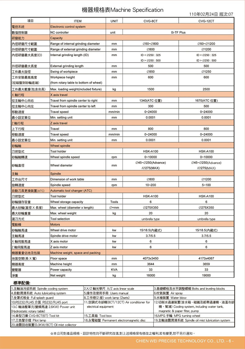 中国台湾CHIENWEI建韦 CVG-12CT大型立式磨床