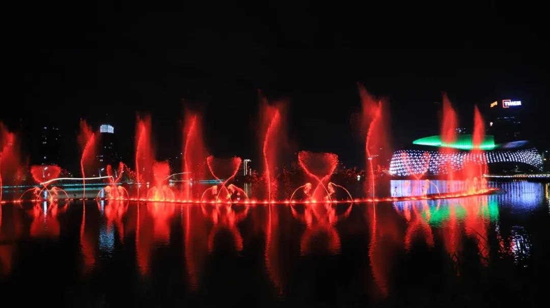 杭州钱塘区金沙湖音乐灯光喷泉正式竣工
