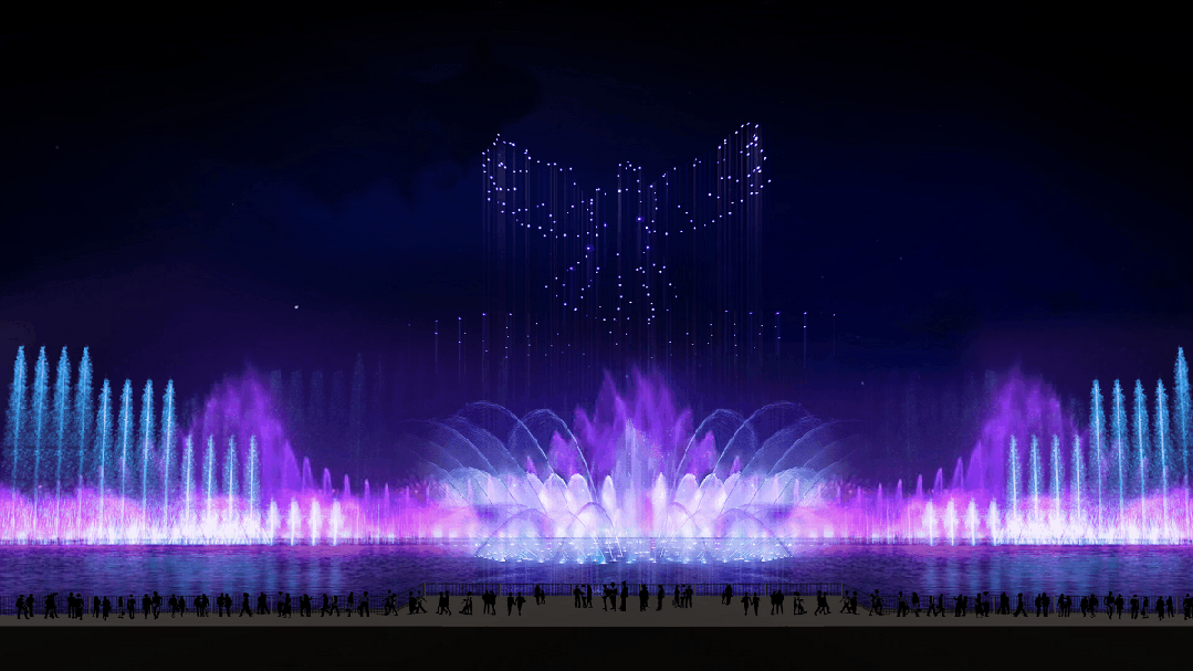 杭州钱塘区金沙湖音乐灯光喷泉正式竣工