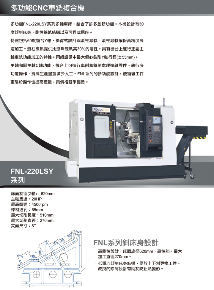 中国台湾福硕 FNL-220Y/LY/LSY多功能线轨车铣复合机