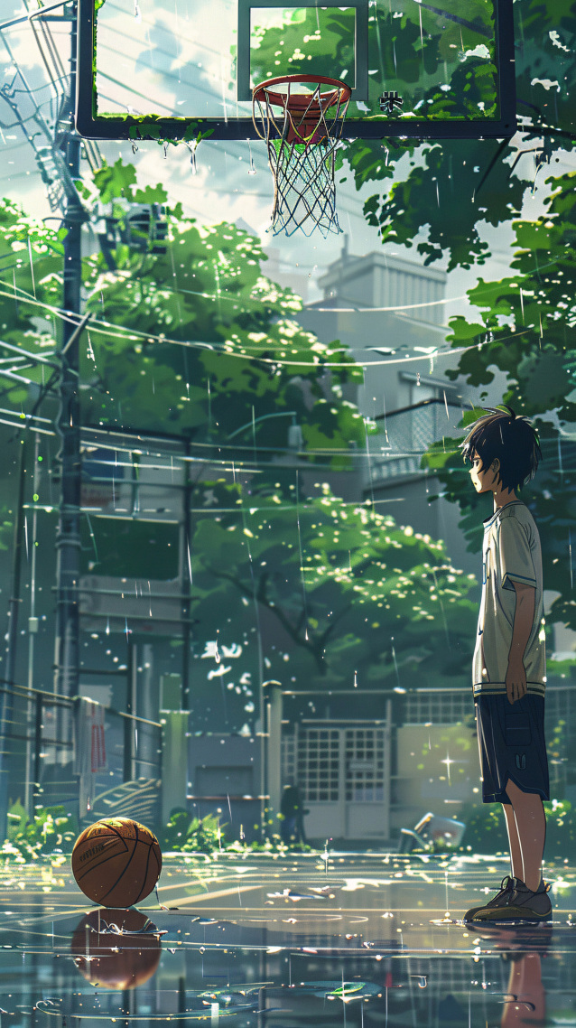 雨天下的篮球场