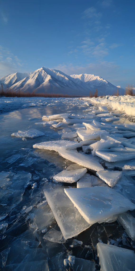  冰河映雪，远山含光
