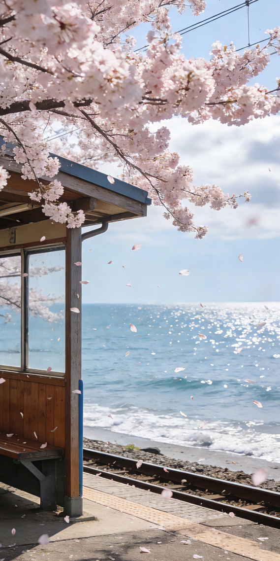 海边站台樱花