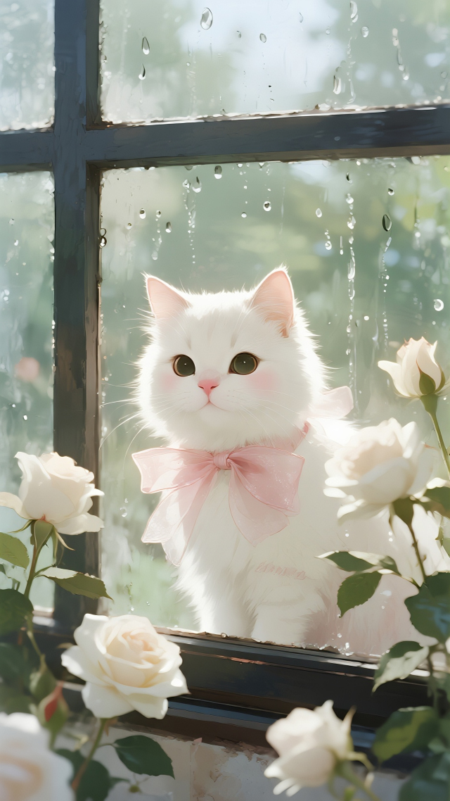 玫瑰与白猫 竖屏