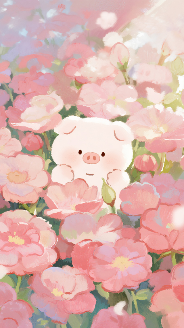 花朵中可爱猪猪