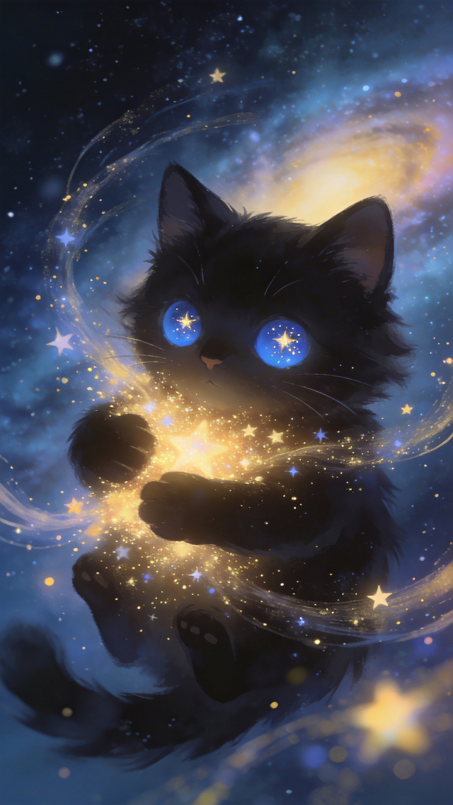 抱着星星的小猫