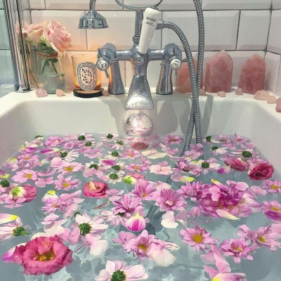 七妎：唯美花朵水浴 背景图片