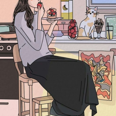 一人一猫，寂静的小天地～韩国画师serah插画作品.