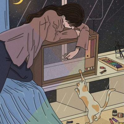 一人一猫，寂静的小天地～韩国画师serah插画作品.