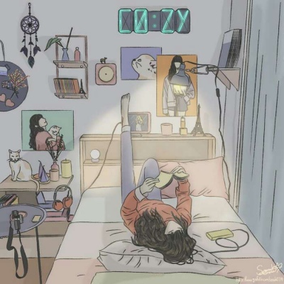一人一猫，寂静的小天地～韩国画师serah插画作品.