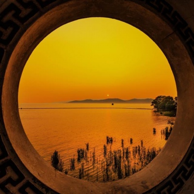 千鹤/夕阳西下/唯美意境背景图