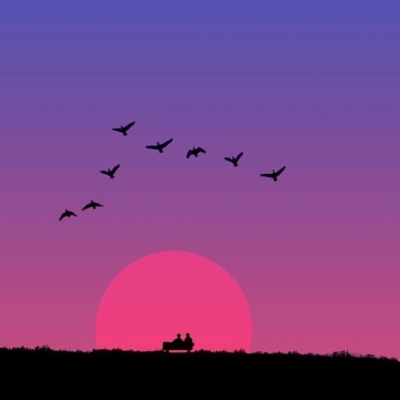 七妎：唯美日暮紫霞风景图 背景图