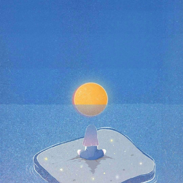 蓝色系清新唯美插画背景图/图源xjl/侵权致歉.