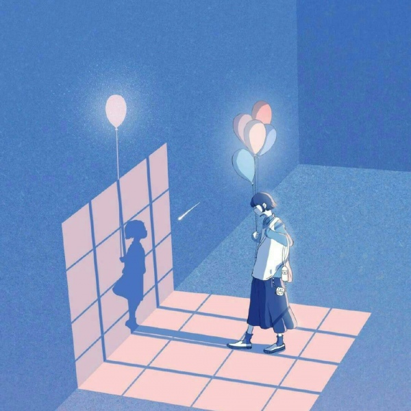 蓝色系清新唯美插画背景图/图源xjl/侵权致歉.