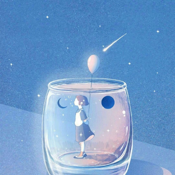 蓝色系清新唯美插画背景图/图源xjl/侵权致歉.