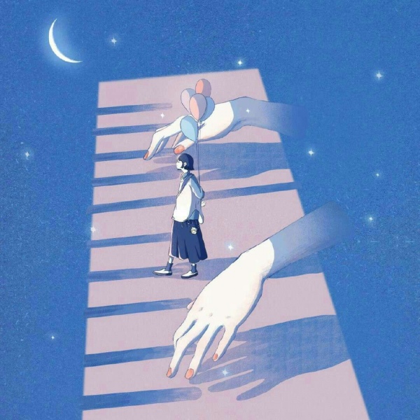 蓝色系清新唯美插画背景图/图源xjl/侵权致歉.