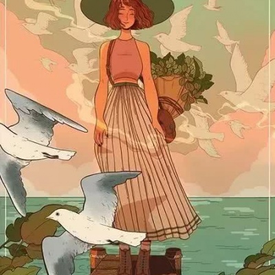 治愈系唯美插图.   窗外下着冷清清的雨