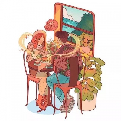 治愈系唯美插图.   窗外下着冷清清的雨