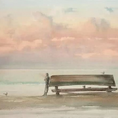 安奈 意境海边水彩插画 浪漫缺点勇气 快乐缺点诗意