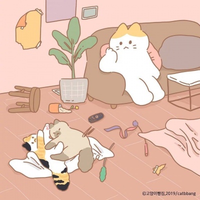 可爱唯美少女心插画小猫/林芙/