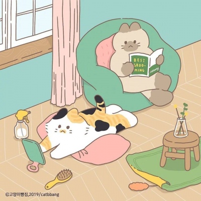 可爱唯美少女心插画小猫/林芙/