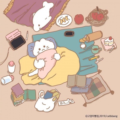 可爱唯美少女心插画小猫/林芙/