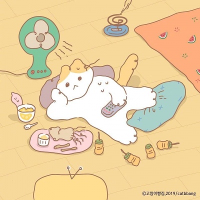可爱唯美少女心插画小猫/林芙/