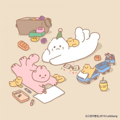 可爱唯美少女心插画小猫/林芙/