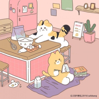 可爱唯美少女心插画小猫/林芙/