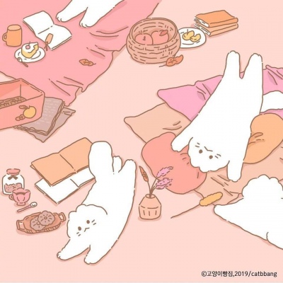 可爱唯美少女心插画小猫/林芙/