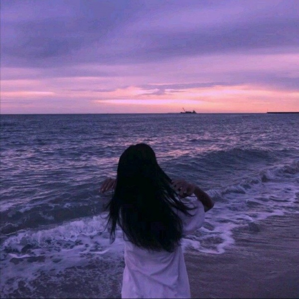 林知晚  微信唯美日落海边背影女孩头像