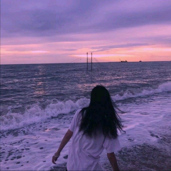 林知晚  微信唯美日落海边背影女孩头像