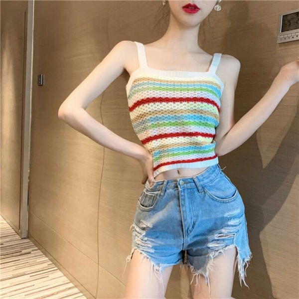 桃妖 吊带背心/彩虹/条纹女生微信头像