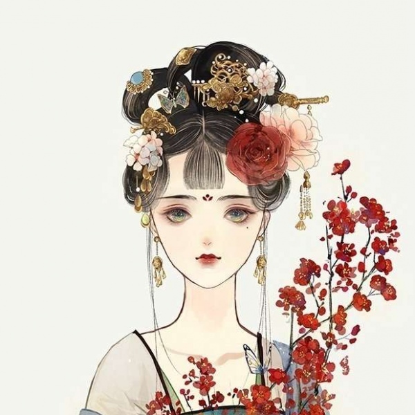 古风漫画微信头像  云想衣裳花想容，春风拂槛露华浓。